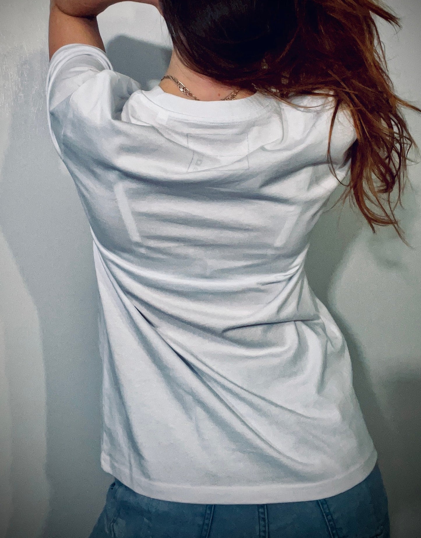 Makeup!! Coming!! ~ 100% organic cotton Tee ~ relaxed fit ~ gender neutral ~ white ~ back view
