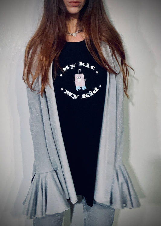 My Kit My Kid ~ 100% organic cotton Tee ~ black ~ relaxed fit ~ gender neutral ~ printed design with IMMK kawaii mascot