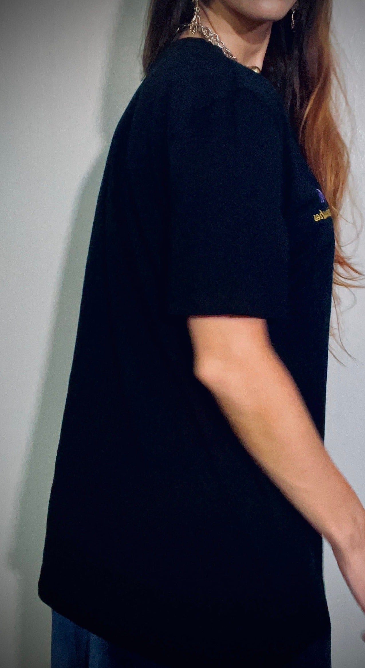 Forever cleaning brushes ~ 100% organic cotton black t-shirt ~ gender neutral ~ relaxed fit ~ embroided purple & gold text design