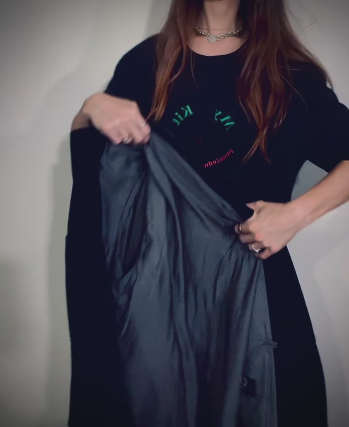 Style it! video: My Kit Is Probably A Downpayment ~ 100% organic cotton Tee ~ black ~ relaxed fit ~ gender neutral ~ embroided green, red & pink smile design
